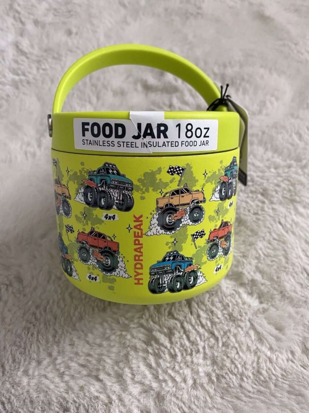 HYDRAPEAK 18 Oz Neon Green Monster Truck Food Jar Insulated Stainless Steel NEW